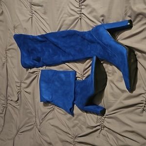 Blue thigh high boots